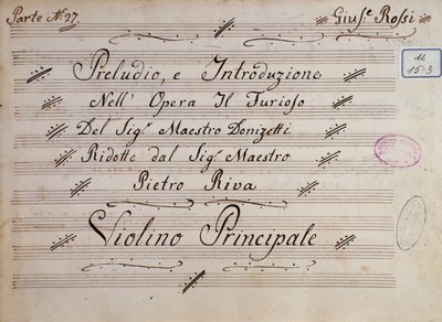 Första sidan av noterna för fiol, The furious on the island of San Domingo av Gaetano Donizetti av Unknown artist