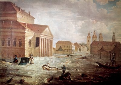 Översvämningar i staden Sankt Petersburg i Ryssland 1800-talets privata samling av Unknown artist
