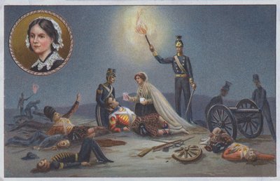 Florence Nightingale hjälper de sårade och döende på slagfältet under Krimkriget av Unknown artist