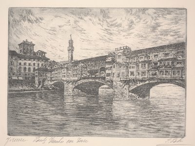 Florens, Ponte Vecchio med torn, troligen sent 1800-tal (etsning) av Unknown artist