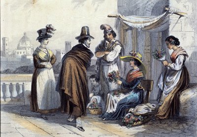 Florist i Florens. Litografi omkring 1820 av Unknown artist
