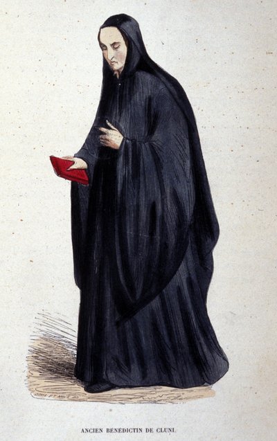 Tidigare Benedictine av Cluny. Gravyr från ett album på religiösa beställningar, Paris av Unknown artist