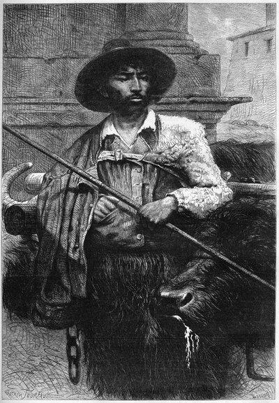 Tidigare bonde: buffelförare (buffeluppfödning för mozzarella) Gravyr i "" The Illustrous World"" av Unknown artist