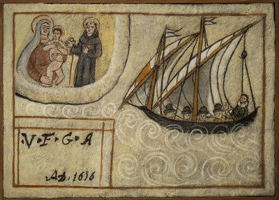 Tidigare voto (ex voto) sjöman, populärt erbjudande som ett löfte om hängivenhet och tacksamhet för sjömannen som överlever till farorna med havet som kommer från kyrkan Carmine, Torre del Greco, nära Neapel 1800-talets Italien av Unknown artist