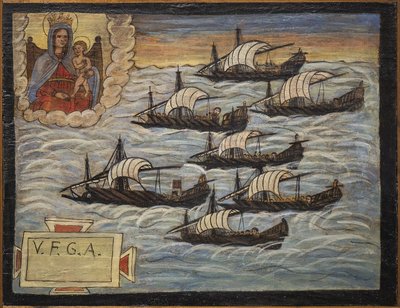Tidigare voto (ex voto) sjöman, populärt erbjudande som ett löfte om hängivenhet och tacksamhet från sjömannen som överlever till farorna med havet som kommer från kyrkan av den välsignade jungfrun av Neapelbågen (Madonna dell