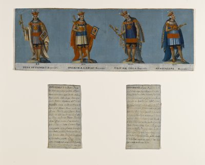 Fyra Inka kungar: Tupac Yupanqui, Huayna Capac, Huascar Inca, Atahuallpa, tidigt 1800-tal av Unknown