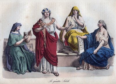 Fyra romerska sibyllor - Fyra romerska sibyllor - gravyr från "" Seder och traditioner för alla folk i universum. Det vill säga historien om regeringen, om lagarna, om milisen, om religionen för alla nationer från de mest avlägsna tiderna till våra dagar " av Unknown artist