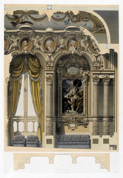 Foajé de la Danse på Opera Garnier - kromolitografi, sent 1800-tal av Unknown artist