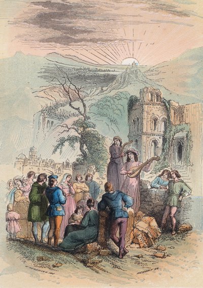 Frankrike under medeltiden: Hitta spännande människor att delta i korståget. Gravyr från 1868 i "Histoire de Belgique från primitiv tid till slutet av Leopold I:s rege"" av Theodore Juste (1818-1888). Privat samling. av Unknown artist