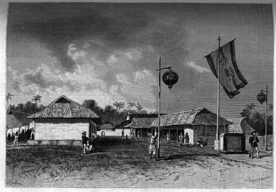 Frankrike i Indokina: Fransk militärpost inne i citadellet Hue, Indokinas huvudstad. Gravyr i "Le journal de la jeunesse"" av Unknown artist