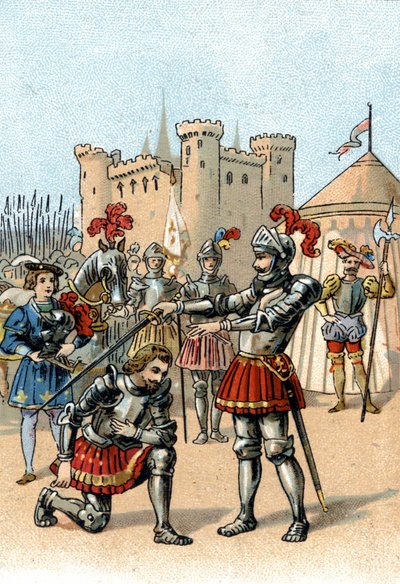 Frans I av Frankrike begär att bli adlad av Chevalier Bayard efter seger i slaget vid Marignano, Italien av Unknown artist