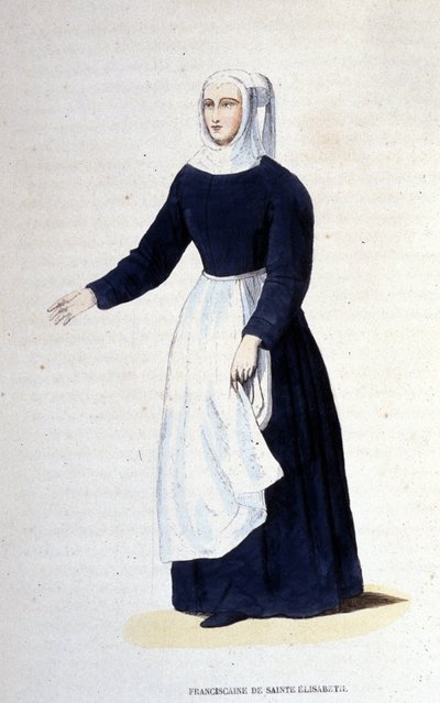 Franciskanernanna av St. Elizabeth. Orden grundad av St. Elizabeth av Ungern (1207 - 1231). Gravyr av 1800-talet. av Unknown artist