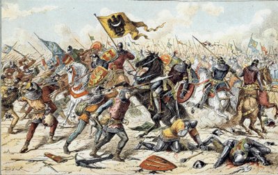 Fransk-engelska kriget (1202-1214): Slaget vid Bouvines den 27/07/1214 mellan den franska armén Philippe Auguste och flamländarna och Welfs av Othon IV. Den franska segern var avgörande för krigets utgång. 1800-talet. Paris, Musee de l