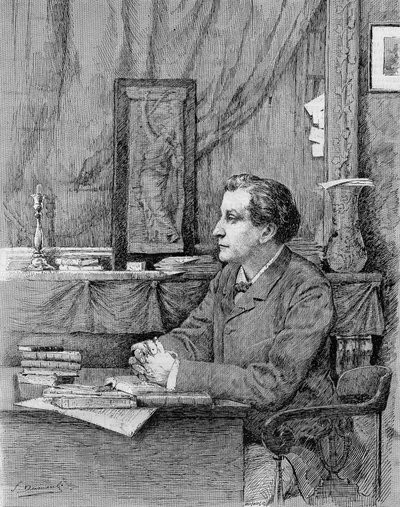 François Coppée (1842-1908), fransk poet och dramatiker. Teckning av M.F. Desmoulins.1885. av Unknown artist