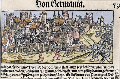 Frederick Barbarossa Kejsaren av det heliga romerska riket erövrade och förstörde Milano 1162. av Unknown artist