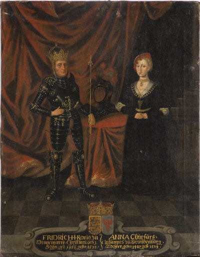Frederic I de Danemark (Frederic de Schleswig Holstein) et Anne de Brandebourg - kung Fredrik I av Danmark (1471-1533) och Anna av Brandenburg (1487-1514), anonym . Olja på duk. Mått: 103x79,5 cm. Nationalmuseum Stockholm av Unknown artist