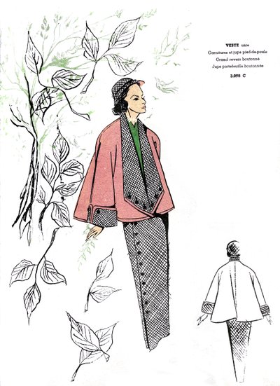 Franskt mode, design för houndstooth-dräkt. av Unknown artist