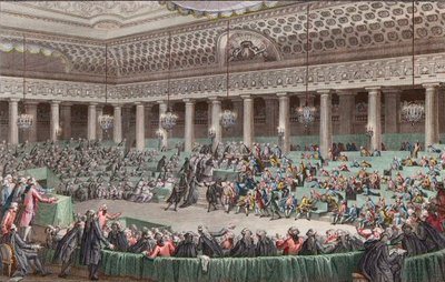 Franska revolutionen - Nationalförsamlingen avsäger sig alla privilegier, 4 augusti 1789, graverad av Helman - Assemblee - Nationale Abandonment de tous - les privilegier, en Versailles, Seance de la - Nuit du 4 au 5 april 1789 av Unknown artist