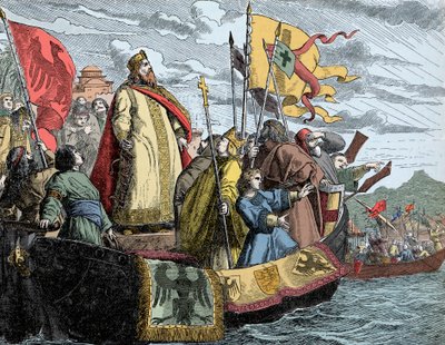 Friedrich överfart till Mindre Asien - Fredrik I kallade Frederic Barberousse (1122/25-1190) (Frederik I av Hohenstaufen) under det 3:e korståget (1189). av Unknown artist