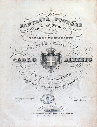 Frontispice for Fantasia funebre, orkesterverk av Mercadante av Unknown artist