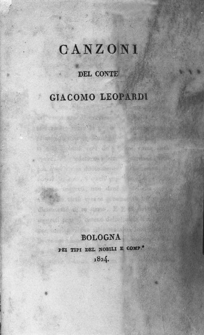 Frontispice av "" Canzoni "" (sång) av den italienska poeten Giacomo Leopardi (1798 - 1837) 1824 av Unknown artist