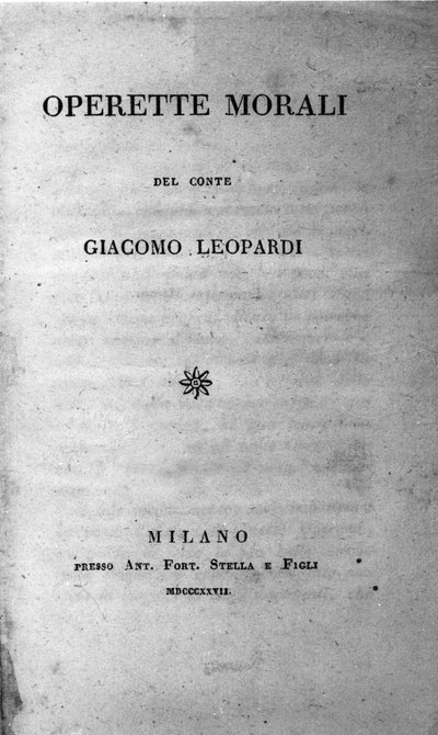 Frontispice av "Operette morali" (Små moraliska verk) av den italienska poeten Giacomo Leopardi (1798 - 1837) 1827 av Unknown artist