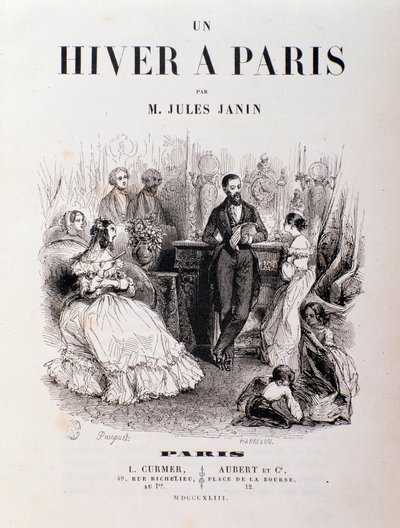 Frontispice av "" Un hiver à Paris"" av Jules Janin, parisare träffades i en lounge under en mottagning. 1843 Privat samling av Unknown artist
