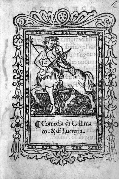 Frontispice av komedin "" La Mandragola "" av Niccolo di Bernardo dei Machiavelli (Nicolas Machiavel av Unknown artist