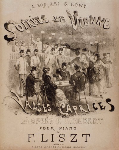Frontispice av partituren Soirees de Vienne, Caprices Waltzes för piano av Liszt (1800-talet) av Unknown artist