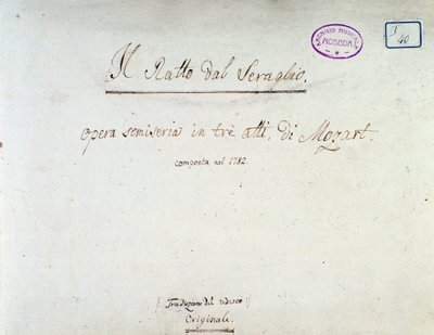 Frontispice för Bortförandet från Seraglio, opera av Mozart, Lichtenthal-version (1838) av Unknown artist