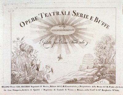 Frontispice för partitur av serier med teaterverk och buffe av Gioacchino Rossini av Unknown artist