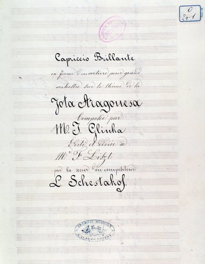 Frontispice av Capriccio briljant på temat Jota Aragonese (spansk ouvertyr nr 1) av Mikhail Glinka av Unknown artist