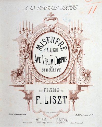 Frontispice av Miserere av Allegri och Ave verum corpus av Mozart, transkriberad av Liszt för piano (1865) av Unknown artist