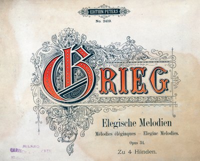 Frontispice av två elegiska melodier för fyra händer av Edward Hagerup Grieg av Unknown artist
