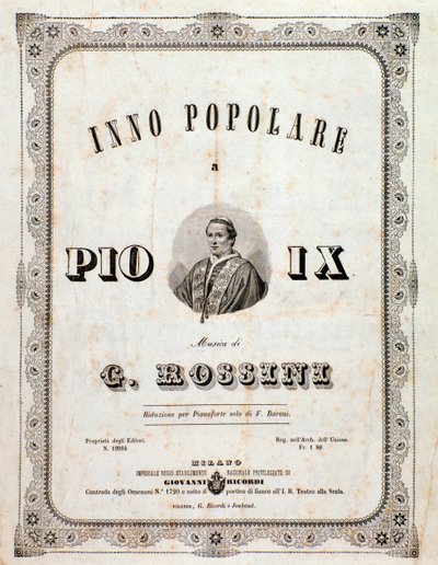 Frontispice av musikmusik Populär hymn för Pius IX av Gioacchino Rossini av Unknown artist