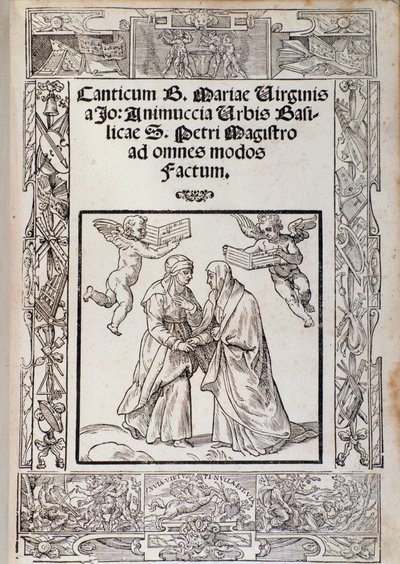 Frontispice av musikaliska partitur av "" Canticle of the Blessed Virgin Mary "" av Giovanni Animuccia av Unknown artist