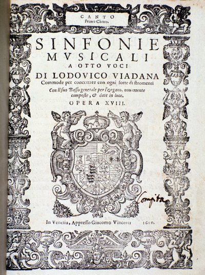 Frontispice av musikaliska partitur av symfonier av Ludovico Viadana av Unknown artist