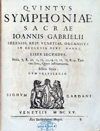 Frontispice av den andra boken av Sacrae symphoniae av Giovanni Gabrieli av Unknown artist