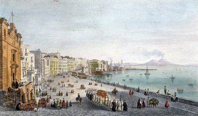 Begravning i Neapelbukten med Vesuven i bakgrunden. av Unknown artist