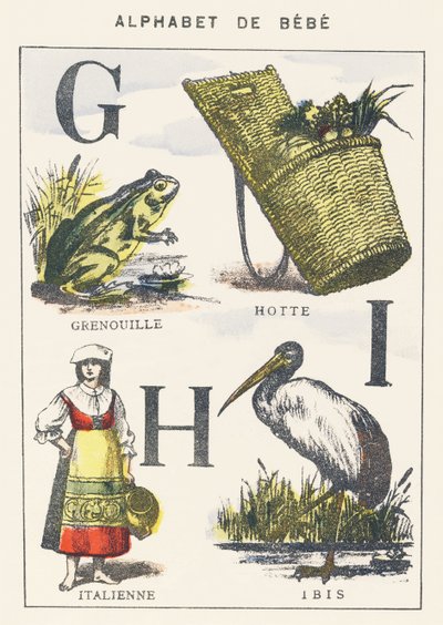 G H I: groda, huva, italiensk, ibis av Unknown artist