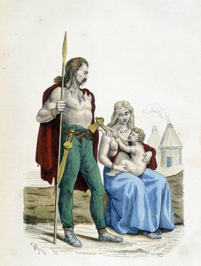 Gallisk familj av primitiva tider - i "" Costumes de Paris genom århundradena"" av Unknown artist