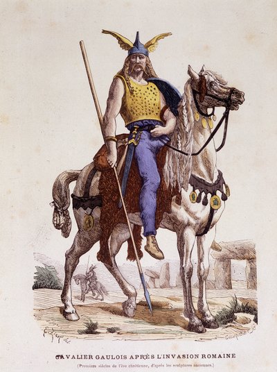 Gallisk ryttare efter den romerska invasionen - i "" Costumes de Paris genom århundradena"" av Unknown artist
