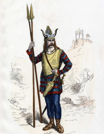 Gallisk ledare före den romerska erövringen - i "" Fransmännens civila och militära dräkter genom århundradena Paris F. Roy 1882". av Unknown artist