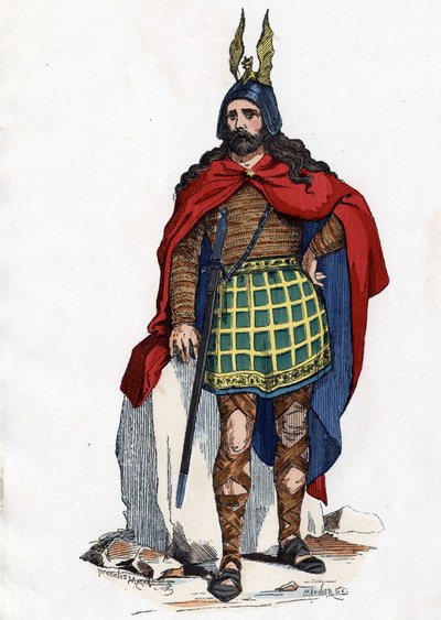 Gallisk ledare under det romerska herraväldet - i "The Civil and Military Costumes of the French through the century Paris F. Roy 1882". av Unknown artist