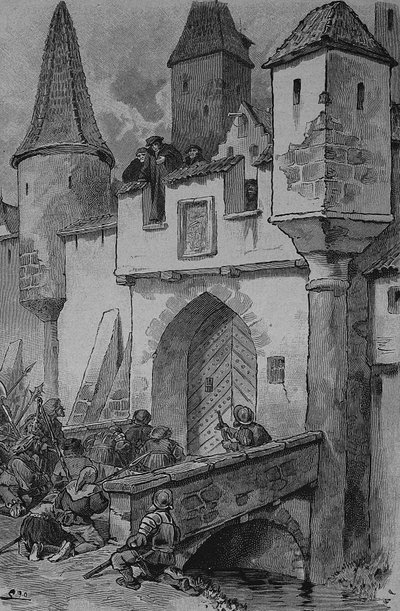 Tyska bondekriget (1524-1526): Eberlin upptagen stadsfolk vid Augstbruecke till Erfurt, Johann Eberlin Gunzburg var en tysk teolog och socialreformator, Reformation i Franken av Unknown artist