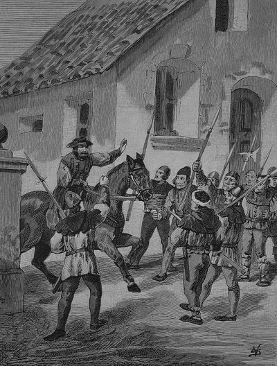 Tyska bondekriget (1524-1526): Feuerbacher och de upproriska bönderna, Matern Feuerbacher var en av böndernas ledare i bondekriget av Unknown artist