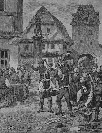 Tyska bondekriget (1524-1526): Bönderna i Berken misshandlar judarna av Unknown artist
