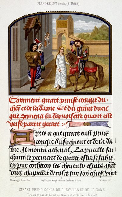 Girart tar avsked med riddaren och damen - faksimil av belysning från 1400-talet av Unknown artist