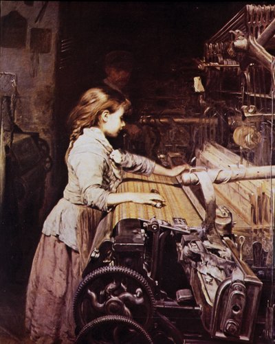 Flicka som arbetar i en mekanisk spinning, sent 1800-tal av Unknown artist