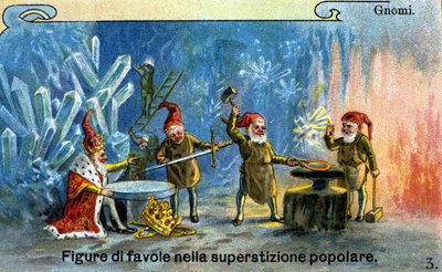 Gnomes, karaktärer av fabler i populär tradition. Kromolitografi av Unknown artist